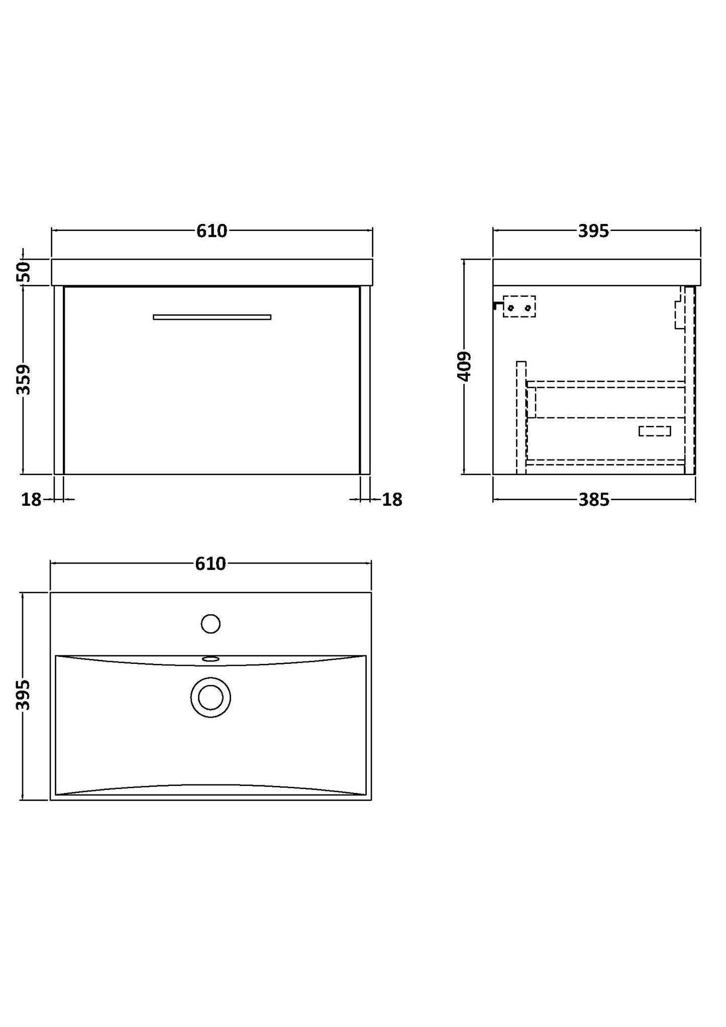 Hudson Reed Juno 600mm Wall Hung Vanity Unit With Basin