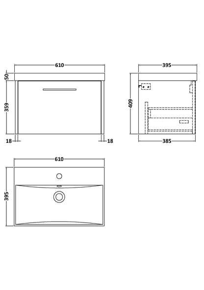 Hudson Reed Juno 600mm Wall Hung Vanity Unit With Basin