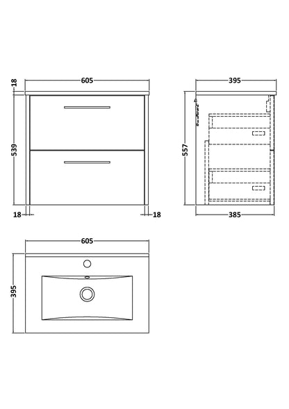 Hudson Reed Juno 600mm Metallic Slate Wall Hung Vanity Unit with Basin
