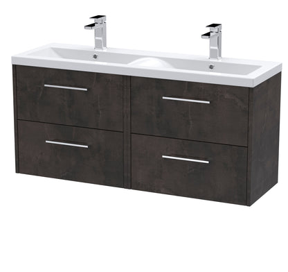 Hudson Reed Juno 1200mm Wall Hung 4 Drawer Vanity Unit & Double Basin with 2 Tap Holes