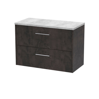 Hudson Reed Juno 800mm Metallic Slate Wall Hung 2 Drawer Vanity Unit With Laminate Worktop