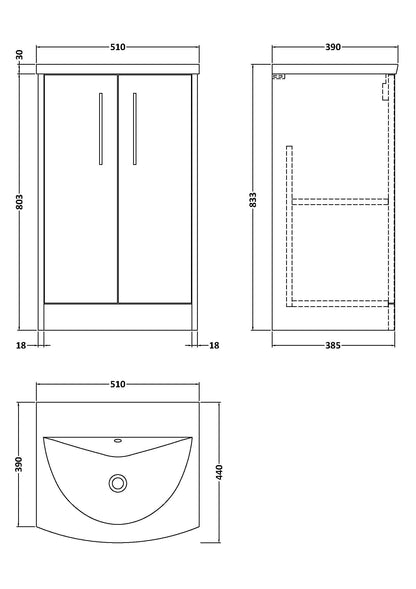 Hudson Reed Juno 500mm Midnight Blue Floor Standing 2-Door Vanity Unit & Basin with Soft Close Doors