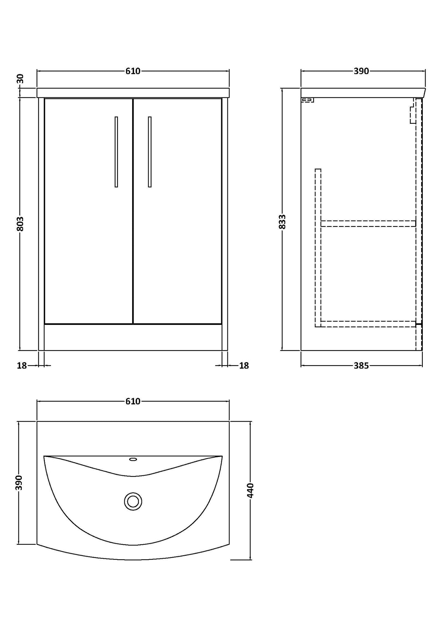 Hudson Reed Juno 600mm Floor Standing Vanity & Basin With Soft Close Doors