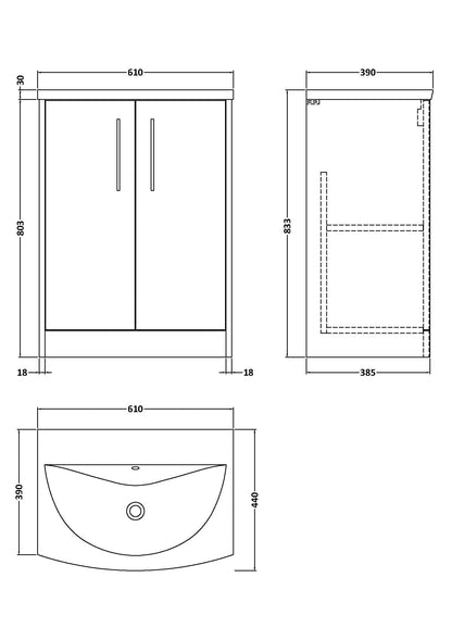 Hudson Reed Juno 600mm Floor Standing Vanity & Basin With Soft Close Doors