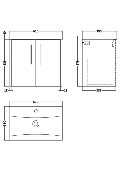 Hudson Reed Juno 600mm Wall Hung 2-Door Vanity Unit with Basin
