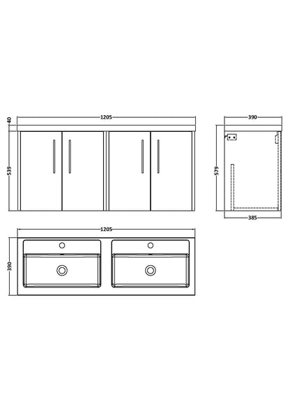 Hudson Reed Juno 1200mm Wall Hung 4-Door Vanity Unit & Double Basin Rigid Soft-Close