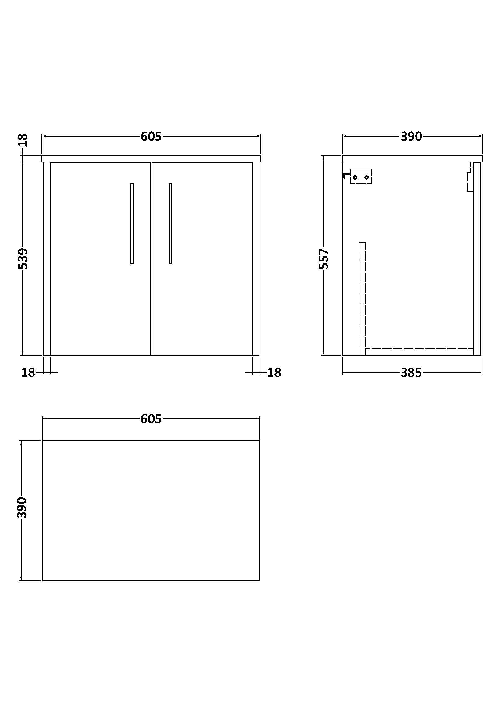 Hudson Reed Juno 600mm Wall Hung 2-Door Vanity Unit Including Worktop & Handles