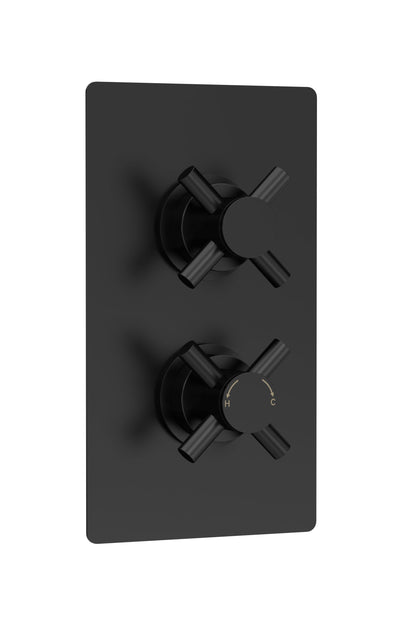 Tec Crosshead Twin Thermostatic Shower Valve Matt Black
