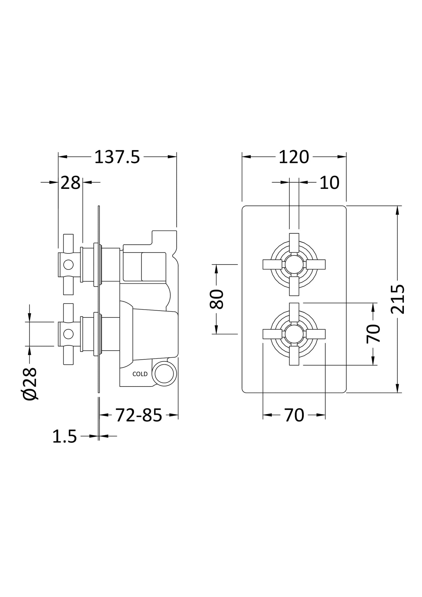 Tec Crosshead Twin Thermostatic Shower Valve Matt Black