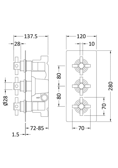 Tec Crosshead Triple Thermostatic Shower Valve Matt Black