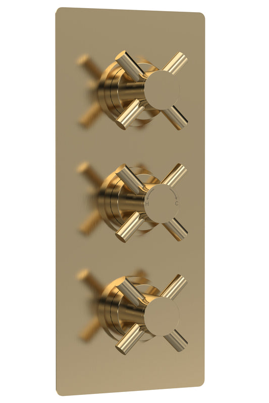 Tec Crosshead Triple Thermostatic Shower Valve With Diverter Brushed Brass
