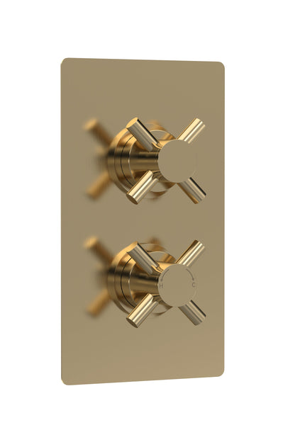 Tec Crosshead Twin Thermostatic Shower Valve With Diverter Brushed Brass
