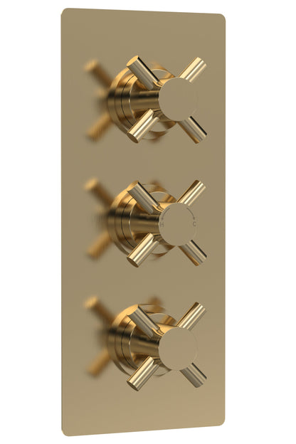 Tec Crosshead Triple Thermostatic Shower Valve Brushed Brass