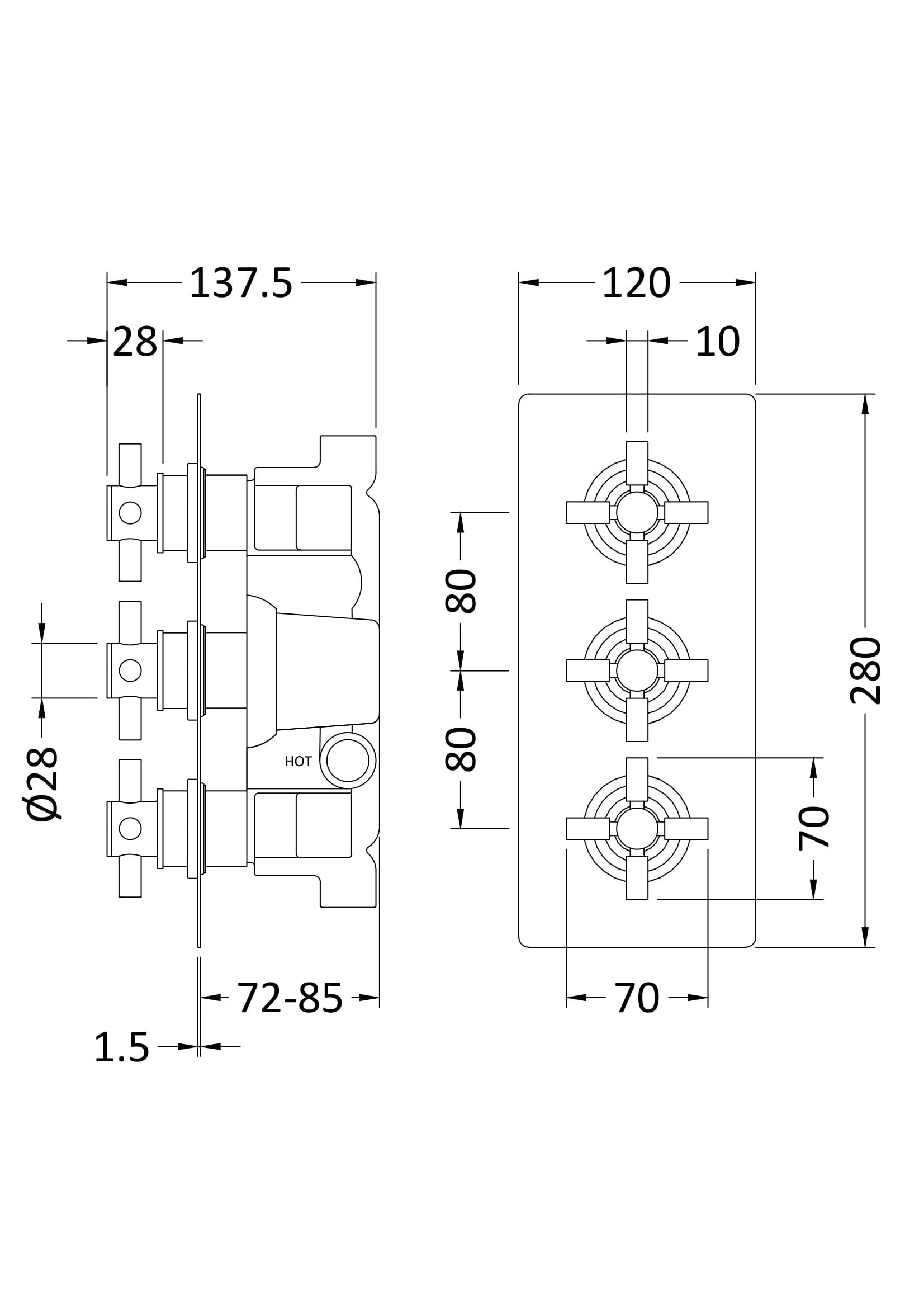 Tec Crosshead Triple Thermostatic Shower Valve Brushed Brass