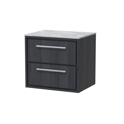 Hudson Reed Lille 610mm Wall Hung 2-Drawer Vanity Unit with Marble Worktop, Soft Close Drawers & Handles