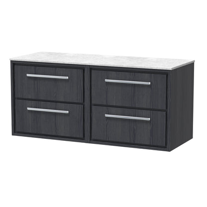 Hudson Reed Lille 1200mm Graphite Grey Woodgrain Wall Hung 4-Drawer Vanity Unit With Marble Worktop