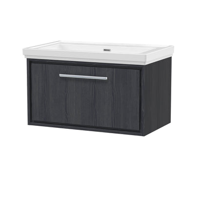 Hudson Reed Lille 830mm Graphite Grey Woodgrain Wall Hung Single Drawer Vanity Unit With Basin