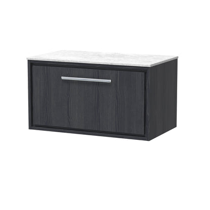 Hudson Reed Lille 800mm Graphite Grey Woodgrain Wall Hung Single Drawer Vanity with Marble Worktop