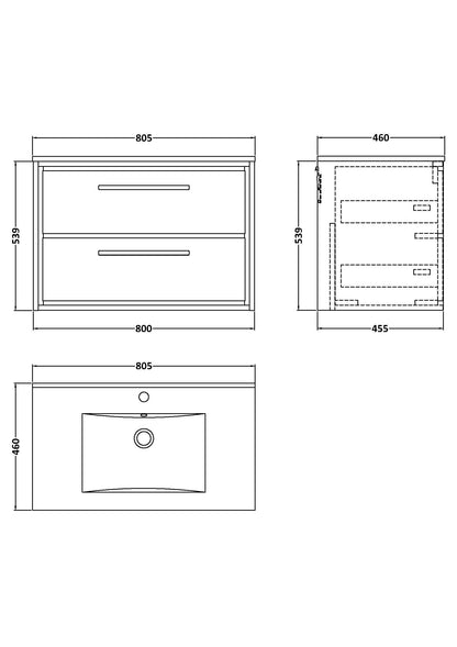 Lille 800mm Wall Hung 2-Drawer Vanity with Basin - 1 Tap Hole