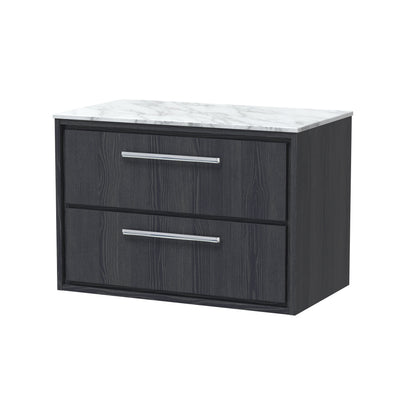 Hudson Reed Lille 800mm Wall Hung Graphite Grey Woodgrain 2-Drawer Vanity Unit with Marble Worktop, Soft Close Drawers