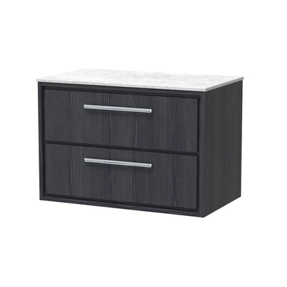 Hudson Reed Lille 800mm Graphite Grey Woodgrain Wall Hung 2-Drawer Vanity with Marble Worktop and Soft-Close Drawers