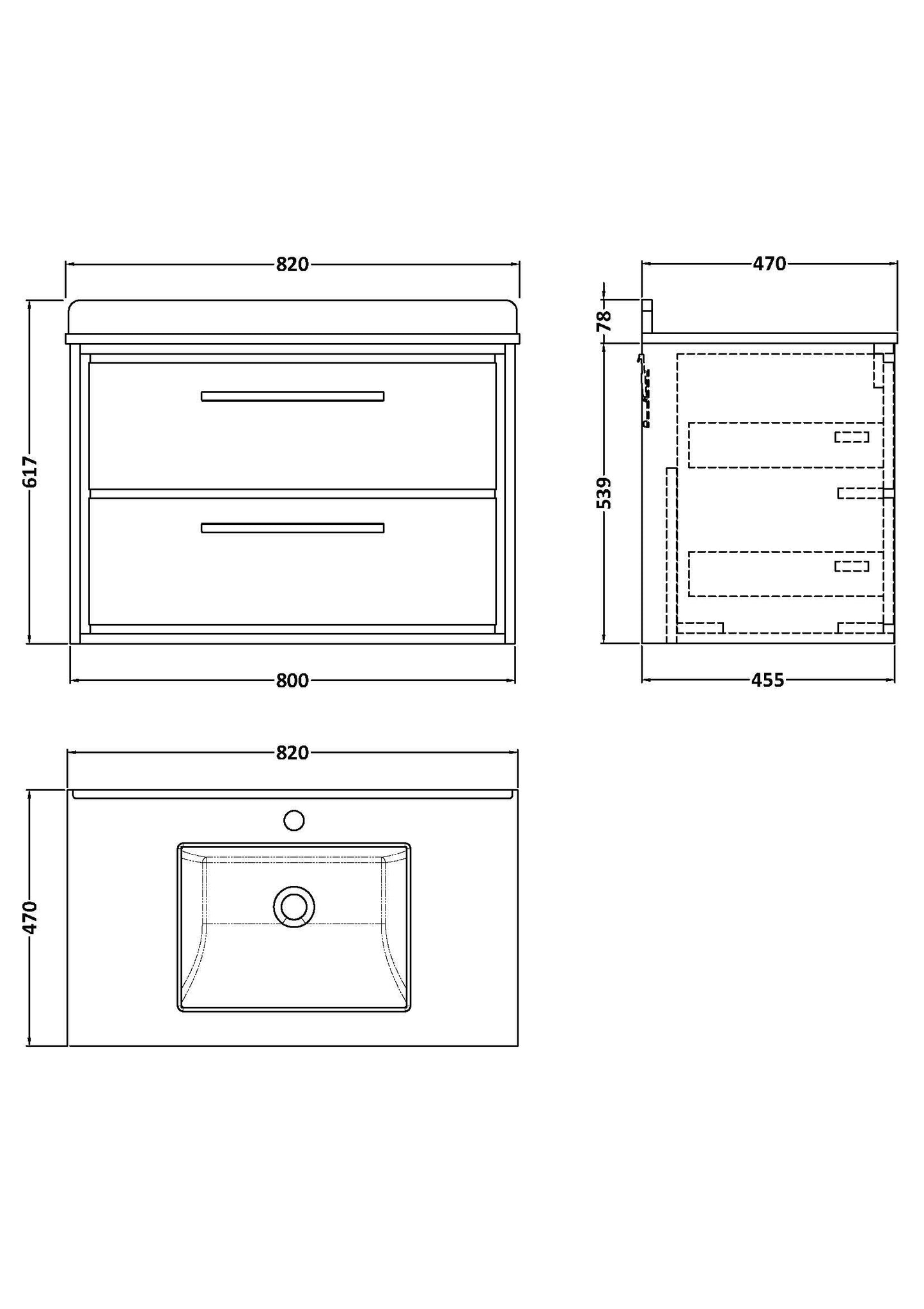 Hudson Reed Lille 800mm Wall Hung 2-Drawer Vanity with Marble Top Basin With Soft Close Drawers