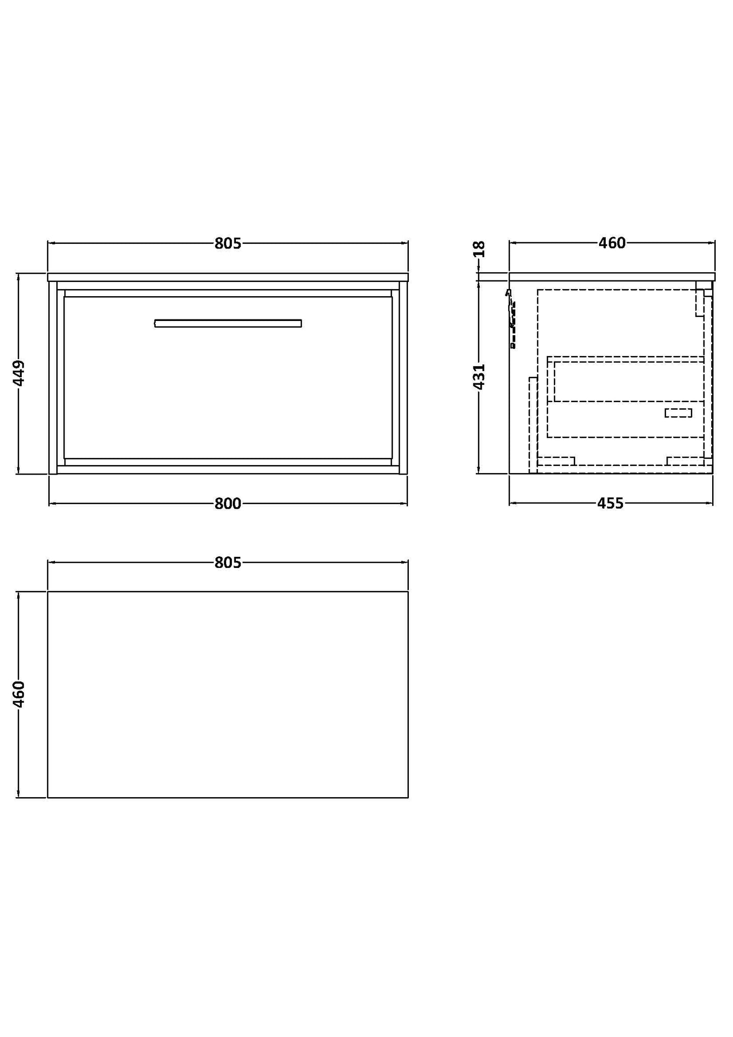 Lille 800mm Wall Hung Single Drawer Vanity with Worktop