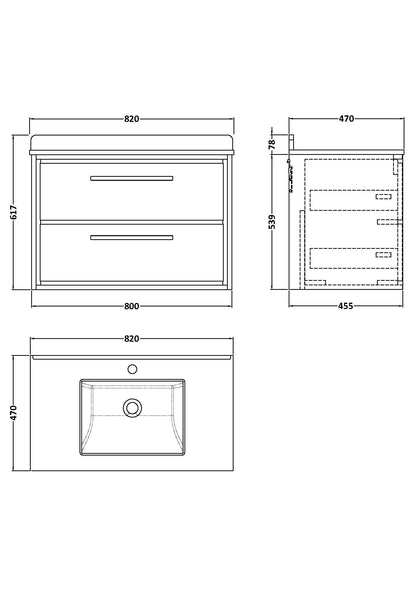 Lille 800mm Wall Hung 2-Drawer Vanity with Marble Worktop Basin
