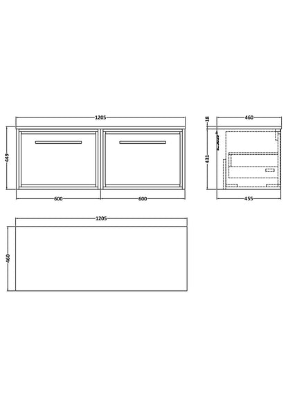 Hudson Reed Lille 605mm Antique Oak Wall Hung Single Drawer Vanity Unit with Worktop