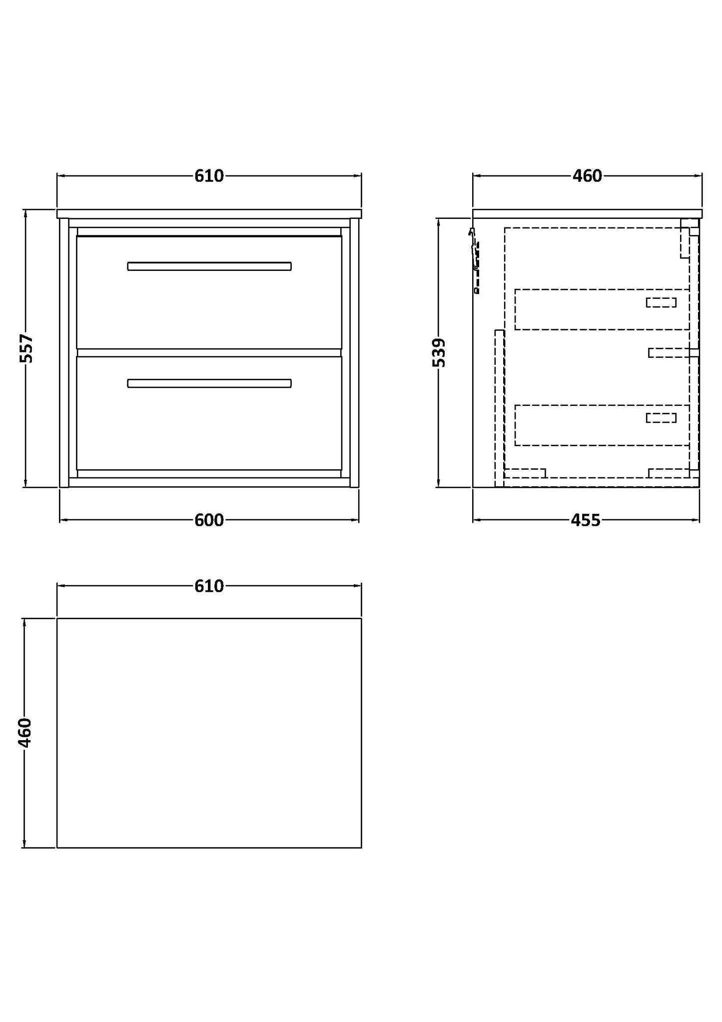 Hudson Reed Lille 600mm Wall Hung 2-Drawer Vanity Unit with Marble Worktop and Handles
