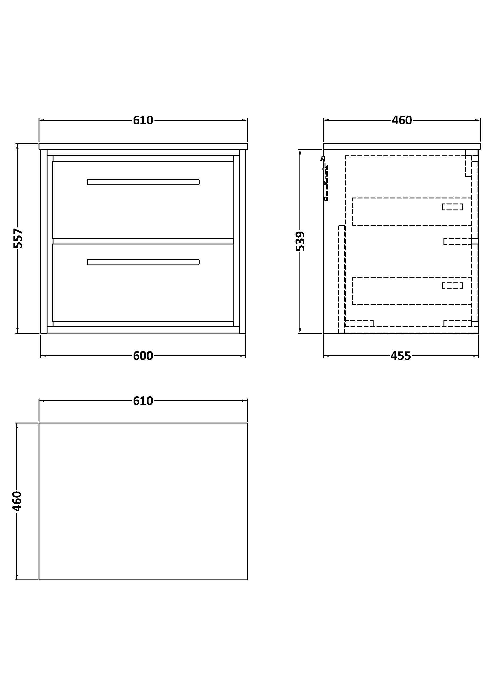 Hudson Reed Lille 600mm Bleached Oak Wall Hung 2-Drawer Vanity Unit With Marble Worktop