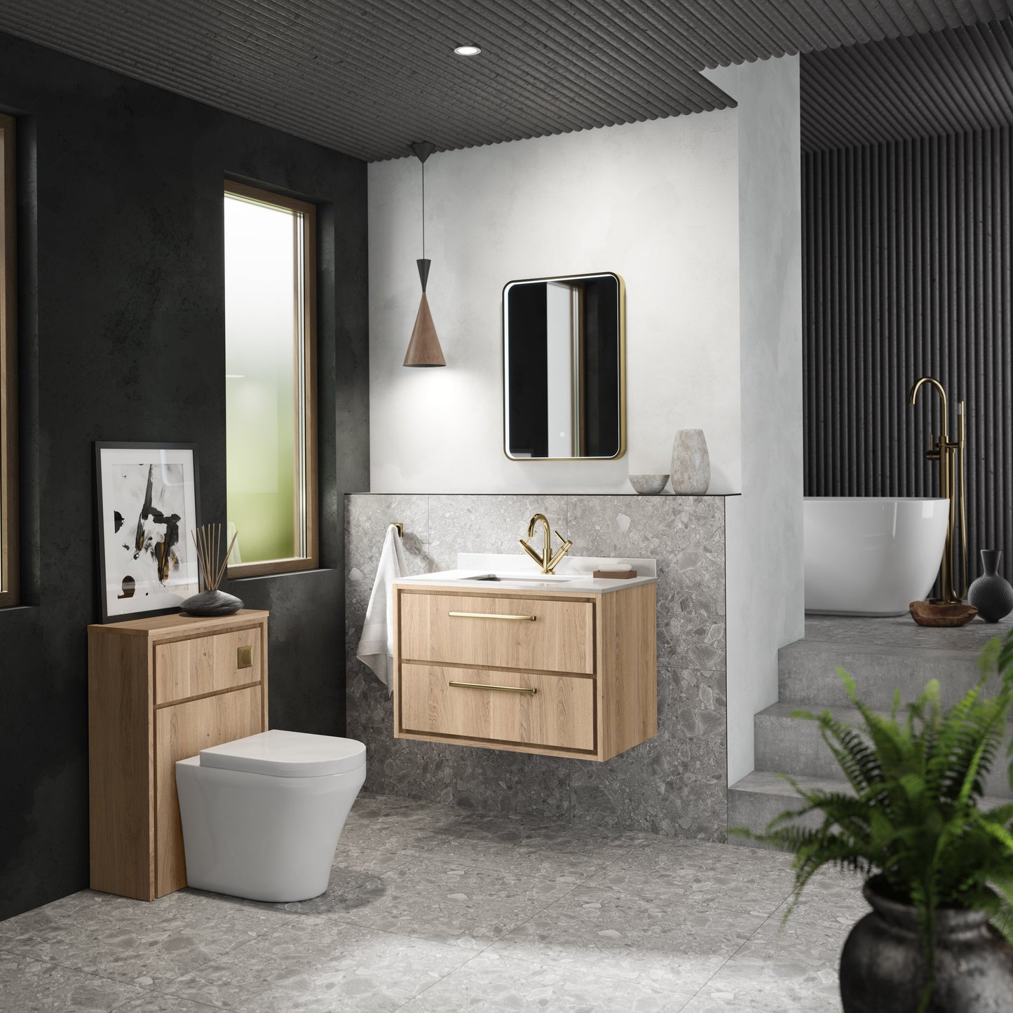 Hudson Reed Lille 800mm Wall Hung 2-Drawer Vanity Unit Marble Basin, 1 Tap Hole, Soft Close Drawers