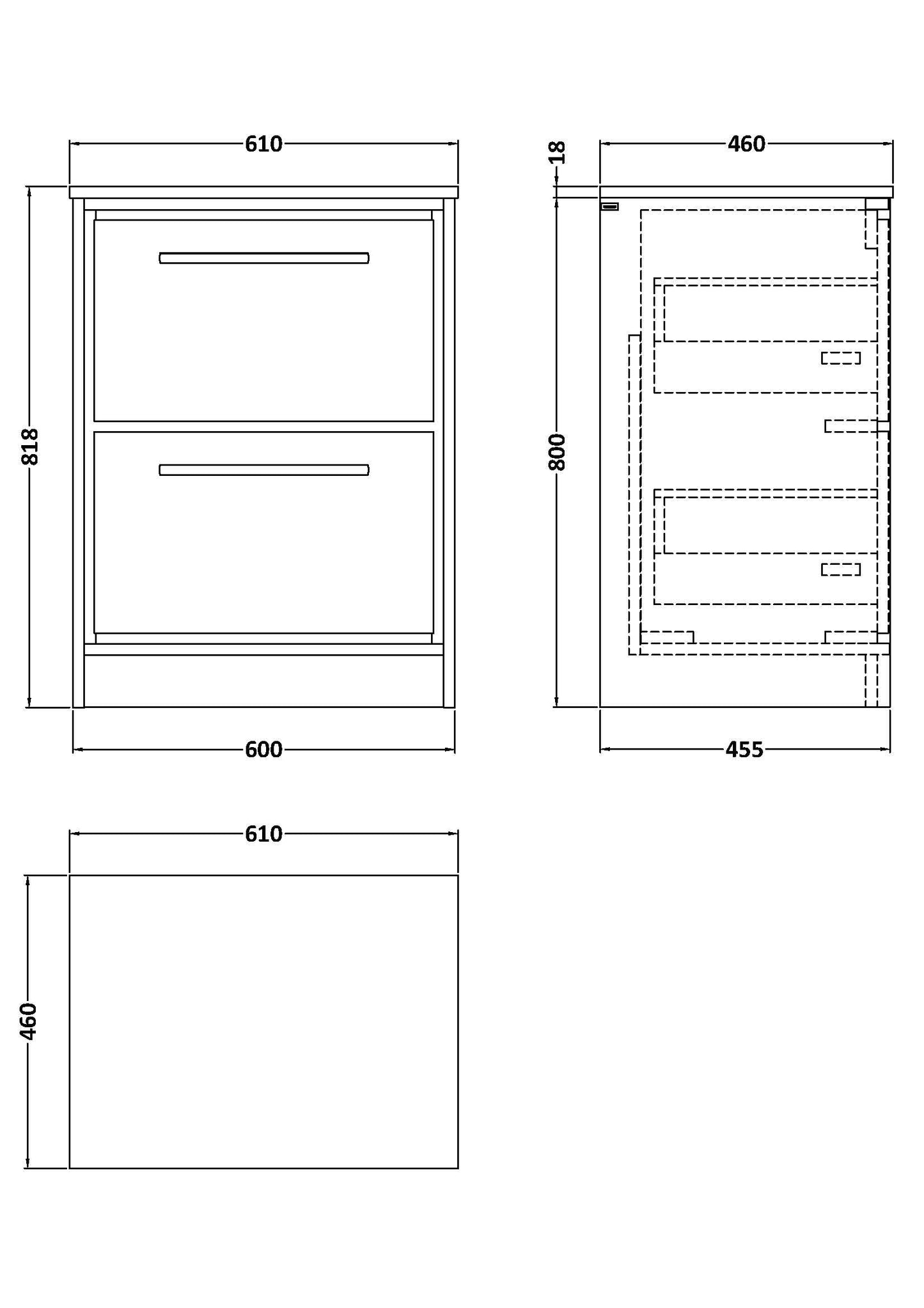 Hudson Reed Lille 600mm Floor Standing 2-Drawer Vanity Unit with Marble Worktop