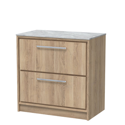 Hudson Reed Lille 800mm Bleached Oak Floor Standing 2-Drawer Vanity Unit with Marble Worktop & Soft-Close Drawers