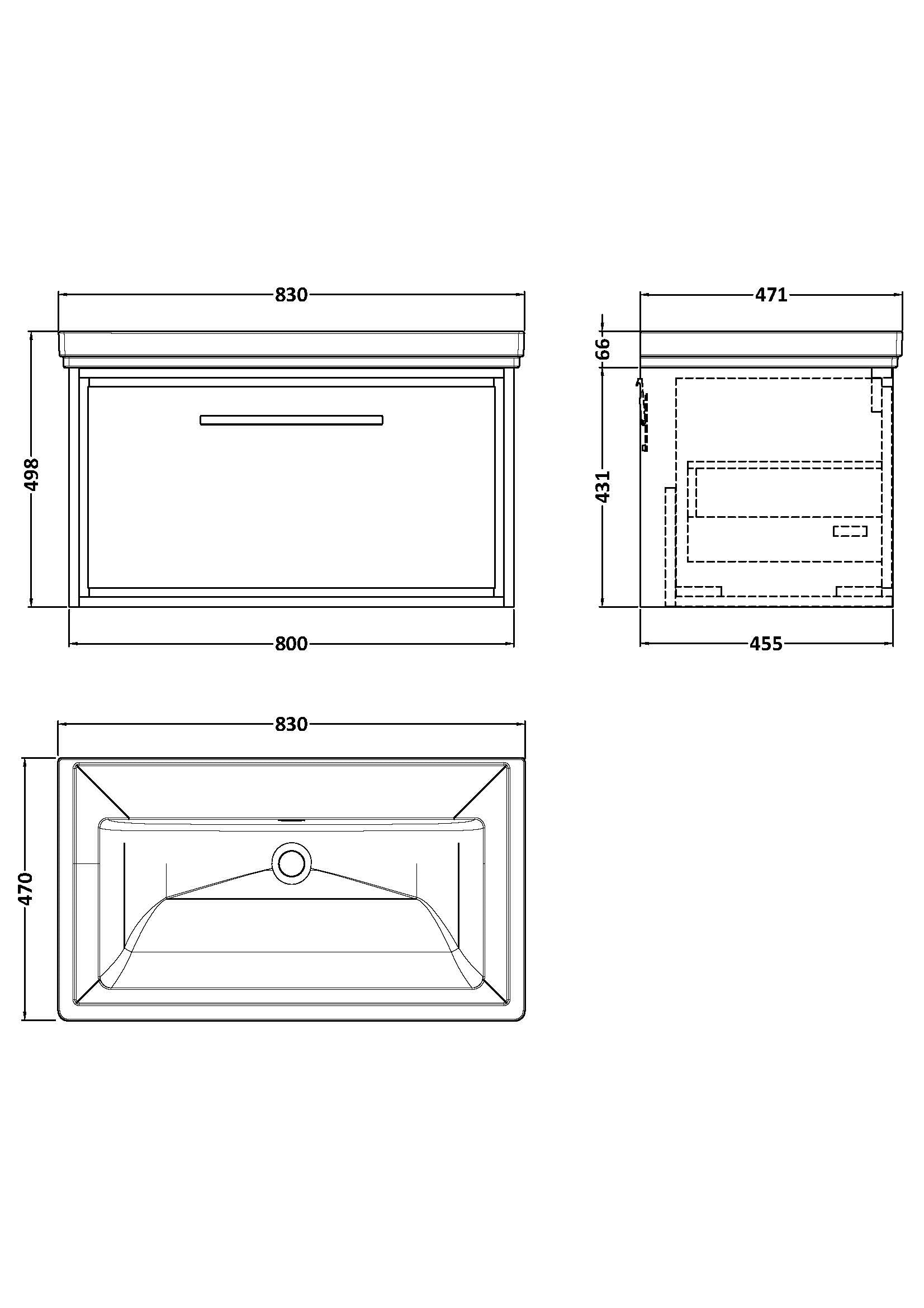 Lille 800mm Wall Hung Single Drawer Vanity with Basin - 0 Tap Hole