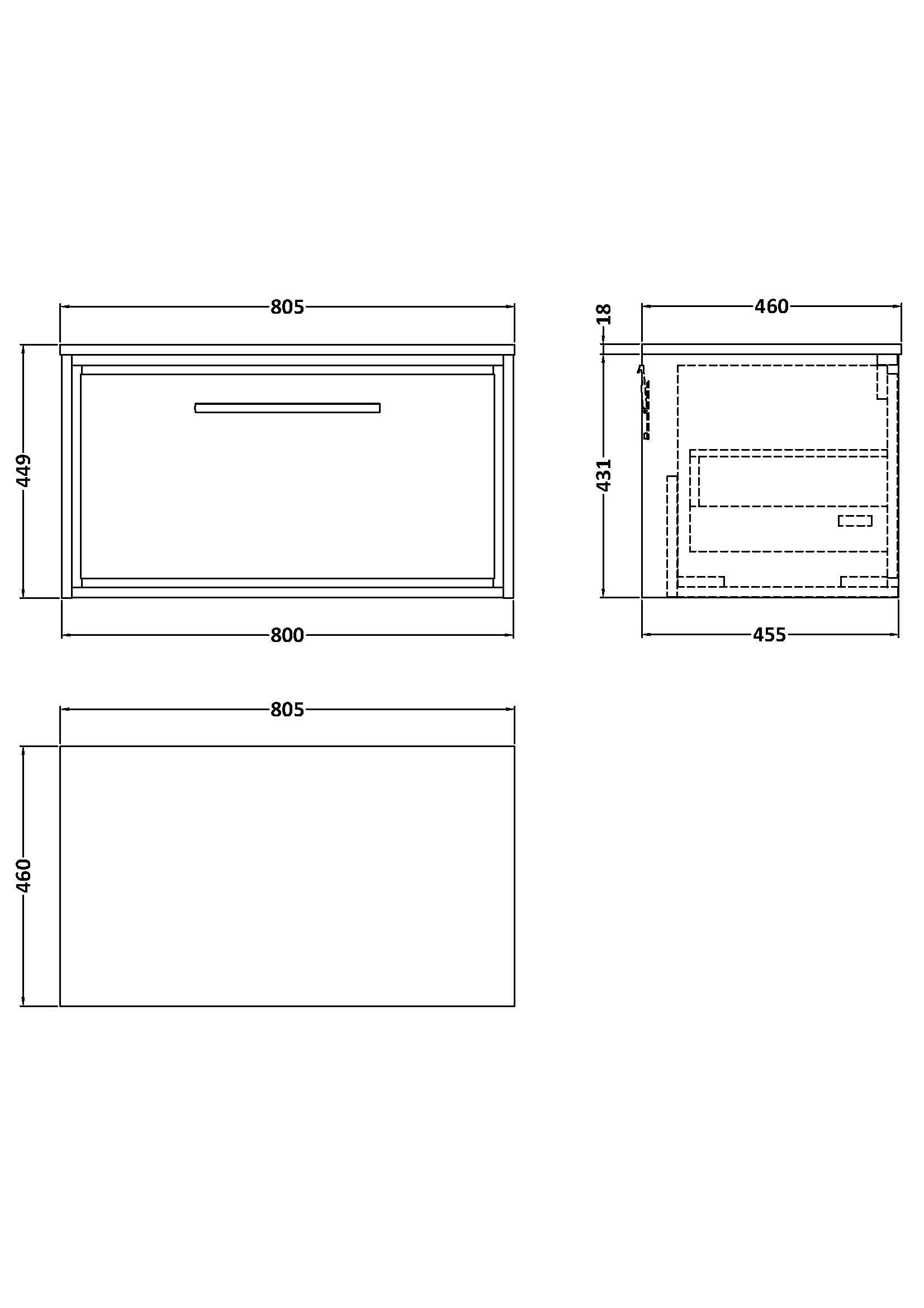 Lille 800mm Single Drawer Vanity with Worktop