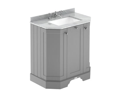 Hudson Reed Old London 786mm Storm Grey Floor Standing 3 Door Vanity Unit With Grey Marble Top Basin