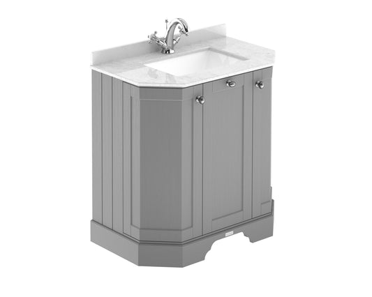 Floor Standing 3 Door Angled Vanity Unit with 1 Tap Hole White Marble Top 750mm