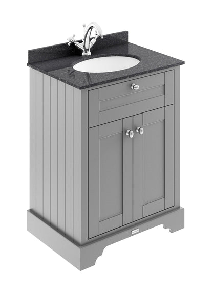 Floor Standing 2 Door Vanity Unit with 1 Tap Hole Black Marble Top 600mm