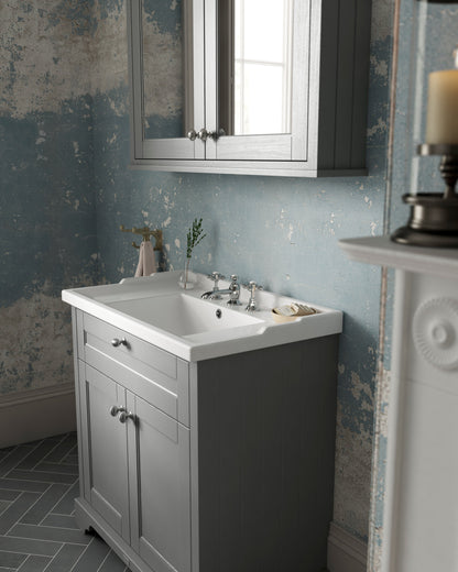 Floor Standing 2 Door Vanity Unit with 3 Tap Hole Ceramic Basin 600mm