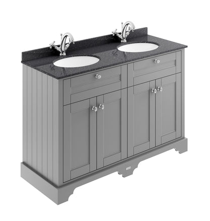 Hudson Reed Old London 1220mm Storm Grey Floor Standing 4 Door Vanity Unit With Black Marble Double Basin