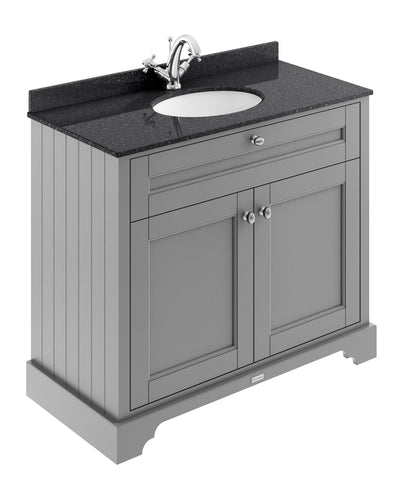 Floor Standing 2 Door Vanity Unit with 1 Tap Hole Black Marble Top 1000mm