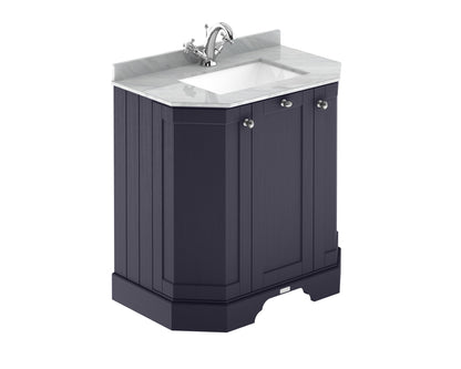 Hudson Reed Old London 750mm Twilight Blue Floor Standing 3 Door Vanity Unit With Grey Marble Top Basin