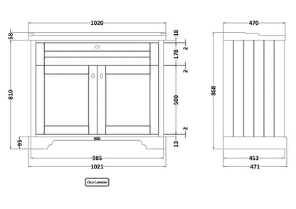 Hudson Reed Old London 1000mm Timeless Sand Floor Standing 2 Door Vanity Unit with 3 Tap Hole Ceramic Basin