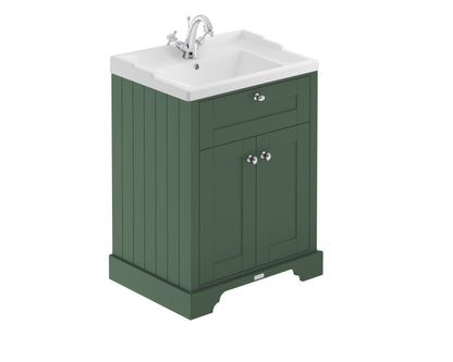 Hudson Reed Old London 600mm Hunter Green Floor Standing 2 Door Vanity Unit with 1 Tap Hole Ceramic Basin