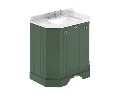 Hudson Reed Old London 750mm Hunter Green Floor 3 Door Vanity Unit with 3 Tap Hole White Marble Top Basin