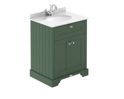 Hudson Reed Old London 600mm Hunter Green Floor Standing Vanity Unit with 1 Tap Hole White Marble Top Basin