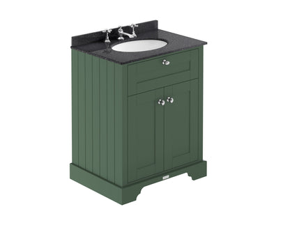 Hudson Reed Old London 600mm Hunter Green Floor Standing 2 Door Vanity Unit with Black Marble Top Basin
