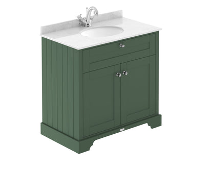 Hudson Reed Old London 800mm Hunter Green Floor Standing 2 Door Vanity Unit With White Marble Top Basin