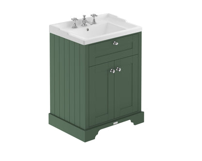 Hudson Reed Old London Hunter Green 620mm Floor Standing 2 Door Vanity Unit With 3 Tap Hole Ceramic Basin